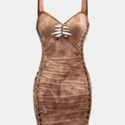 Cut Out Detail Ruched Backless Sleeveless Midi Dress