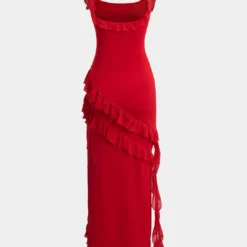 Ruffle Trim Square Neck Slit Sleeveless Maxi Dress -Women's Clothing Store aaeb2e39 6d19 4a3a a149 6b7e20a4af03