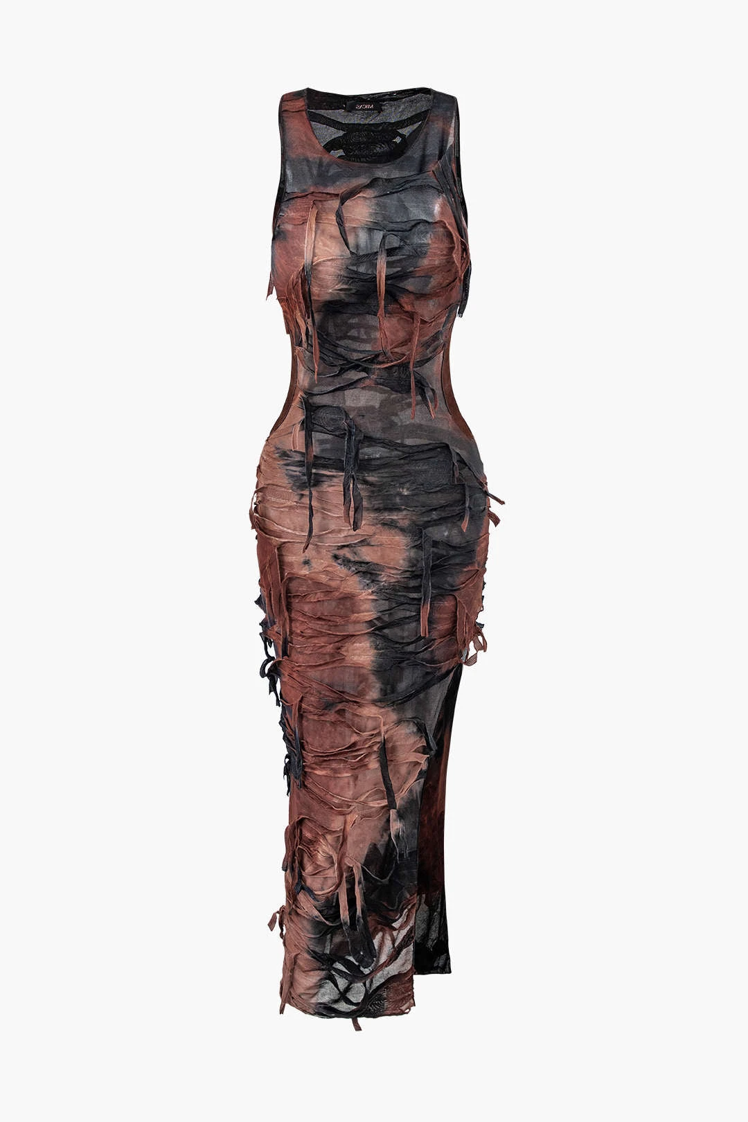 Tie Dye Distressed Sleeveless Cut Out Slit Maxi Dress 5 Tie Dye Distressed Sleeveless Cut Out Slit Maxi Dress - Image 5