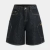 Denim Embroidery Button Pocket Stitching Shorts