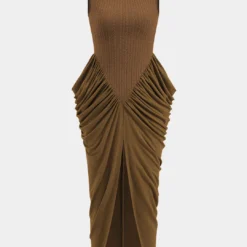 Ruched Sleeveless Round Neck Slit Maxi Dress -Women's Clothing Store abfbb738 dd4c 4a38 8d95 07230dbd2a22