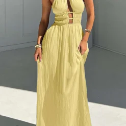 Halter Neck Cut Out Sleeveless Maxi Dress