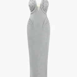 Sequin Halter Backless Maxi Dress