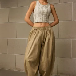 Linen Ruched Barrel Trousers -Women's Clothing Store ad645f26 c1ee 4d2b ba4c a9c493f08e96