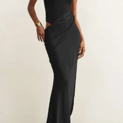 Satin Patchwork Sleeveless Maxi Dress