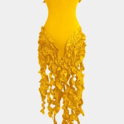 Ruffled Fringe Strapless Midi Dress -Women's Clothing Store adee54f9 505f 476d a9b7 a470ed617122