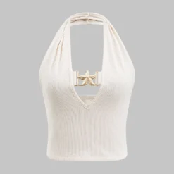 Metallic Ruched Backless Tank Top