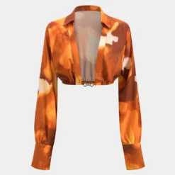 Watercolor Print Ruched Long-Sleeve Shirt