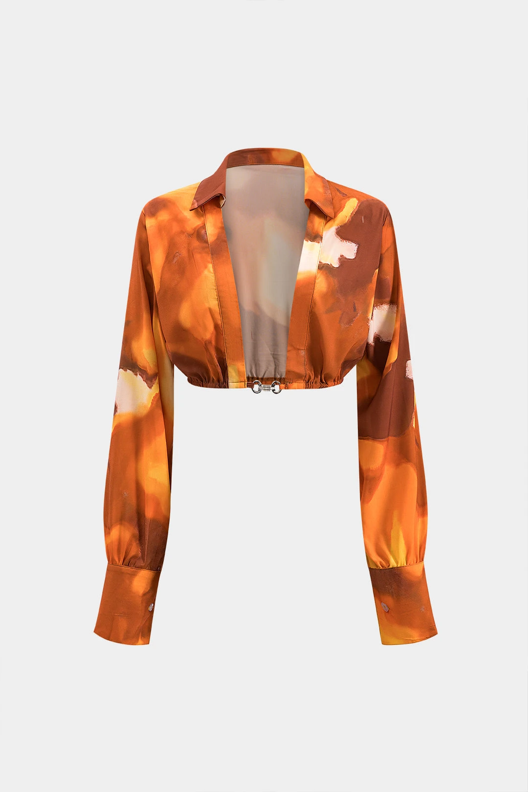 Watercolor Print Ruched Long-Sleeve Shirt 1 Watercolor Print Ruched Long-Sleeve Shirt