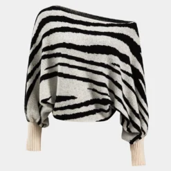 Sweater Stripe Boat Neck Long-Sleeve Top