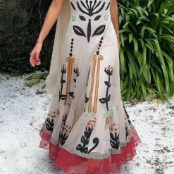 Artistic Print Slip Midi Dress