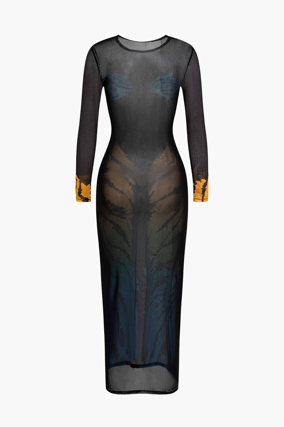 Tiger Print Mesh Sheer Round Neck Midi Dress 2 Tiger Print Mesh Sheer Round Neck Midi Dress - Image 2