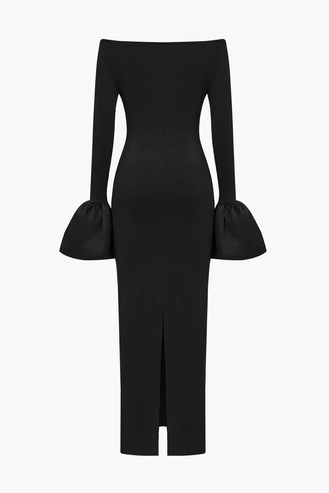 Solid Satin Off Shoulder Slit Maxi Dress 5 Solid Satin Off Shoulder Slit Maxi Dress - Image 5