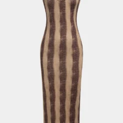 Metallic Sleeveless Strapless Midi Dress