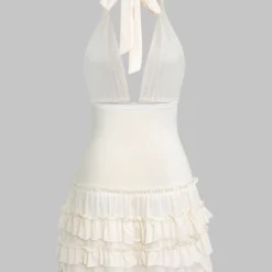 V-Neck Halter Neck Backless Knotted Shirred Sleeveless Mini Dress -Women's Clothing Store b05b289c c3e9 4590 89e1 23aefc123b4d