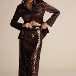 Satin Fake Pocket Long-Sleeve Shirt -Women's Clothing Store b063d270 9f65 4552 ac86 1824951e97cd