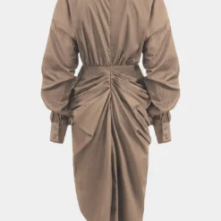 V-Neck Ruched Slit Midi Dress -Women's Clothing Store b1575279 9792 4878 867b cc0d1fd19d02