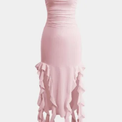 Solid Ruffle Hem Ruched Tube Maxi Dress -Women's Clothing Store b1c2f032 4109 412a b236 b85e6f39f093