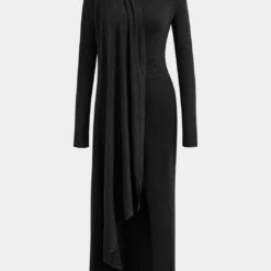 Mock Neck Wrap Ruched Long Sleeve Slit Maxi Dress -Women's Clothing Store b28e9268 e768 44fc 88d6 50c97fd10f06