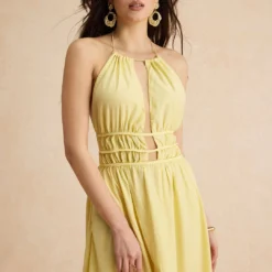 Halter Neck Cut Out Sleeveless Maxi Dress -Women's Clothing Store b332cb46 67a8 476d 9f89 7c551f628277