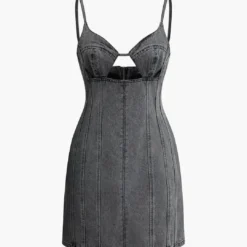 Bustier Cut Out Slip Denim Mini Dress
