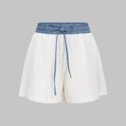 Tie Front Patchwork Shorts