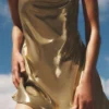 Cowl Neck Metallic Slip Mini Dress