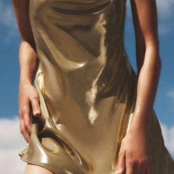 Cowl Neck Metallic Slip Mini Dress