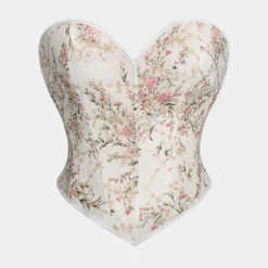 Jacquard Embroidery Tie Back Corset Strapless Tube Top