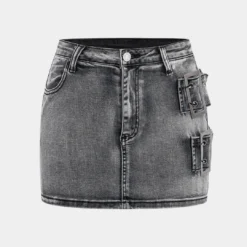 Denim Metallic Decor Skirt