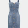 Denim Button Sleeveless Bustier Dress