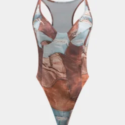 Retro Contrast Print Sleeveless Bodysuit