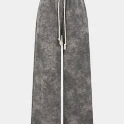 Washed High Waist Tie-Up Wide Leg Trousers