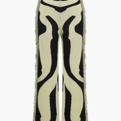 Contrast Abstract Print Fringe Sweater Trousers