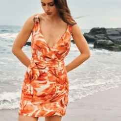 Abstract Print Knot V-Neck Mini Dress -Women's Clothing Store b79cab66 34a4 4f8b b7f9 f410a90aaba3