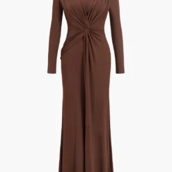 V-Neck Ruched Long Sleeve Maxi Dress