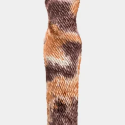 Tie Dye Print Mesh Asymmetrical Pleated Sleeveless Maxi Dress