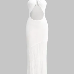 Halter Neck Cut Out Patchwork Fringe Sleeveless Maxi Dress