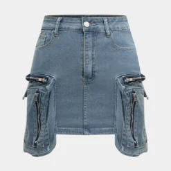 Washed Denim Zipper Tube Top And Pocket Skirt Set -Women's Clothing Store bb8534cb 1769 4d72 8120 36e51228986d