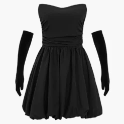 Ruched Strapless Mini Dress With Gloves