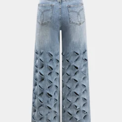 Ripped Cut Out Button Pocket Wide Leg Jeans -Women's Clothing Store bc80abd9 87af 4a64 8e9c 493538929387
