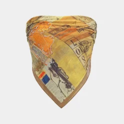 Retro Print Backless Tie-Up Tube Top