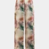 Watercolor Print Satin Pocket Trousers
