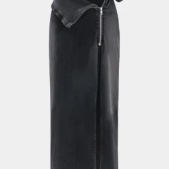 Denim Zipper High Waist Split Skirt