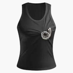 Embellished Ruched Tank Top -Women's Clothing Store be3174be b3fb 4113 bdd8 d033f93209cf