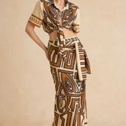 Abstract Geometric Bohemian Print Ruched Tie Front Twist Knot Zipper Skirt -Women's Clothing Store bf37d1d1 20ac 493e a51f e03c83341223