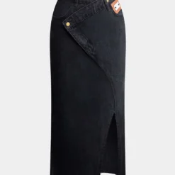 Wrap Split Denim Midi Skirt