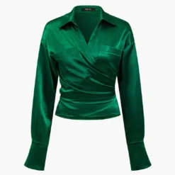 Solid Satin Button Tie-Up Long-Sleeve Shirt -Women's Clothing Store bf71e38c 239b 4250 a6f9 c6a4c95836b9