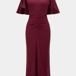 Cut Out Short Sleeve Ruched Maxi Dress