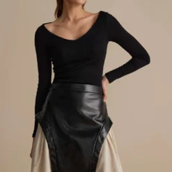 Color Block Patchwork Ruched Zipper Skirt -Women's Clothing Store c296be33 e64e 4c0d 9889 d6ca217e61f1